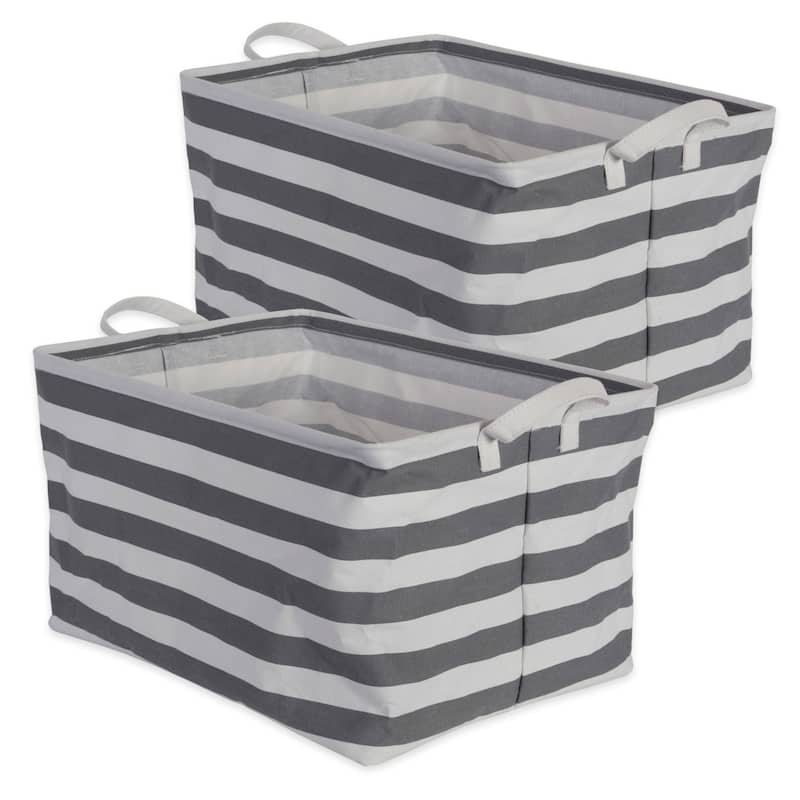 DII Cotton/Poly Laundry Bin Rectangle (Set of 2) - Large Bins - Grey Rugby Stripe