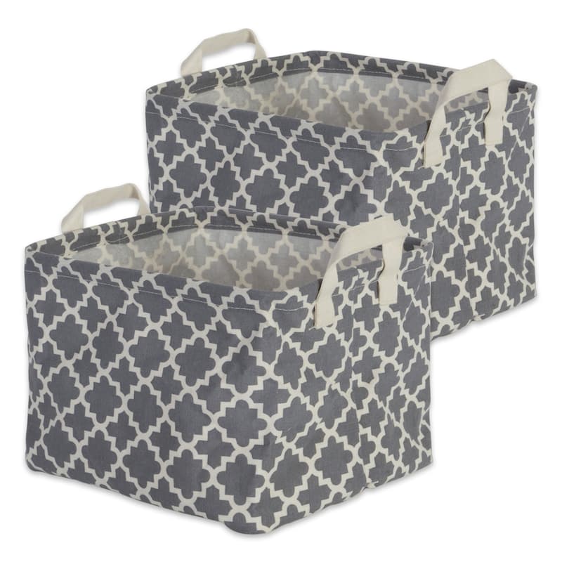 DII Cotton/Poly Laundry Bin Rectangle (Set of 2) - Extra Large Bins - Grey Lattice