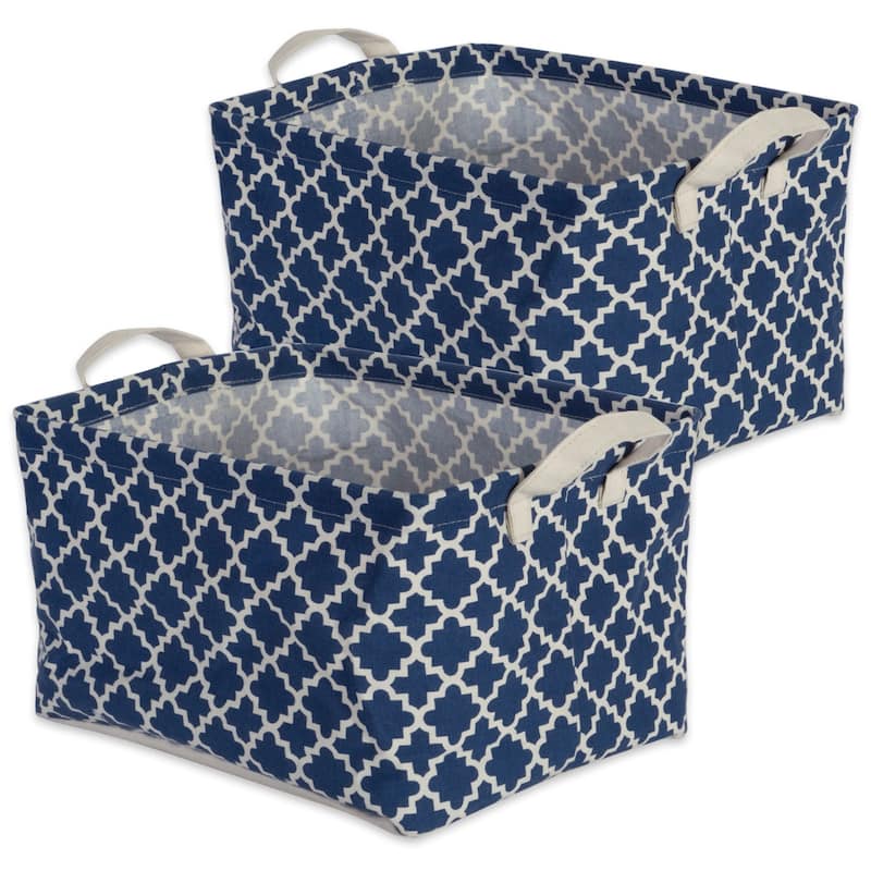 DII Cotton/Poly Laundry Bin Rectangle (Set of 2) - Extra Large Bins - Nautical Blue Lattice