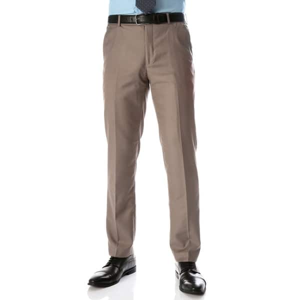 slide 1 of 3, Ferrecci Men's Halo Taupe Slim Fit Flat-Front Dress Pants