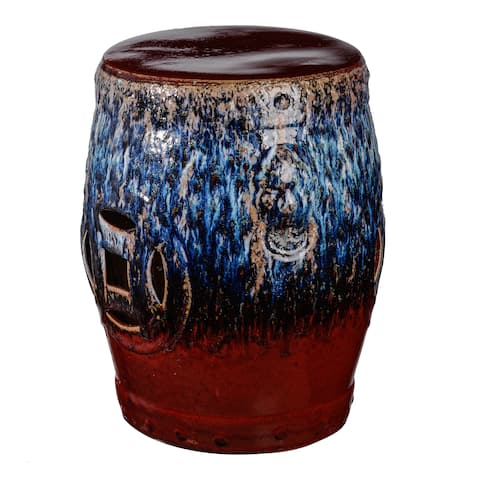 Tove 18-inch Blue and Red Ceramic Stool