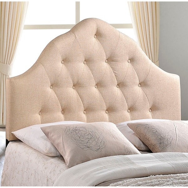 Adjustable upholstered Tufted button tan fabric linen Headboard Bedroom Queen 