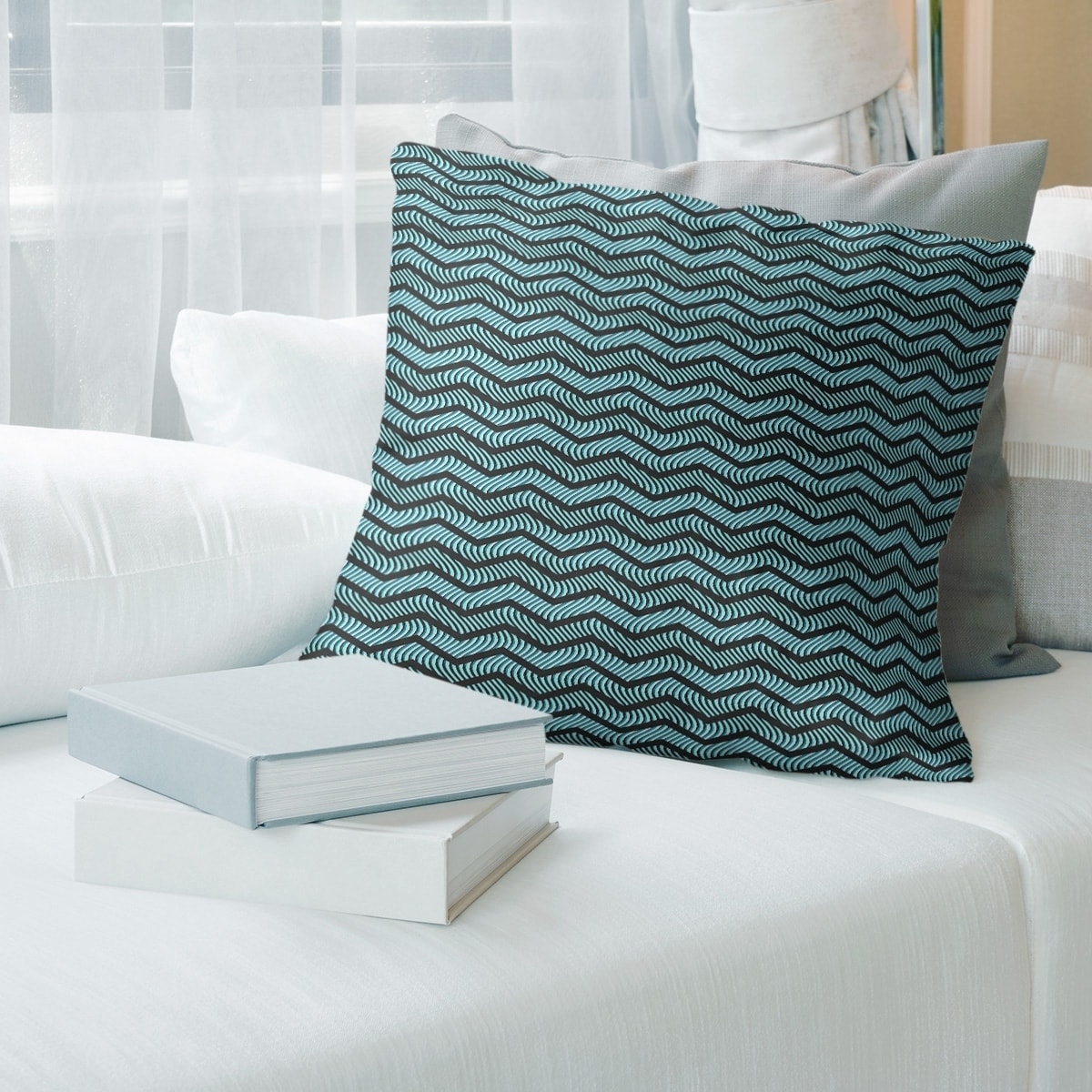 Black Wavy Chevrons Throw Pillow Overstock 28355595