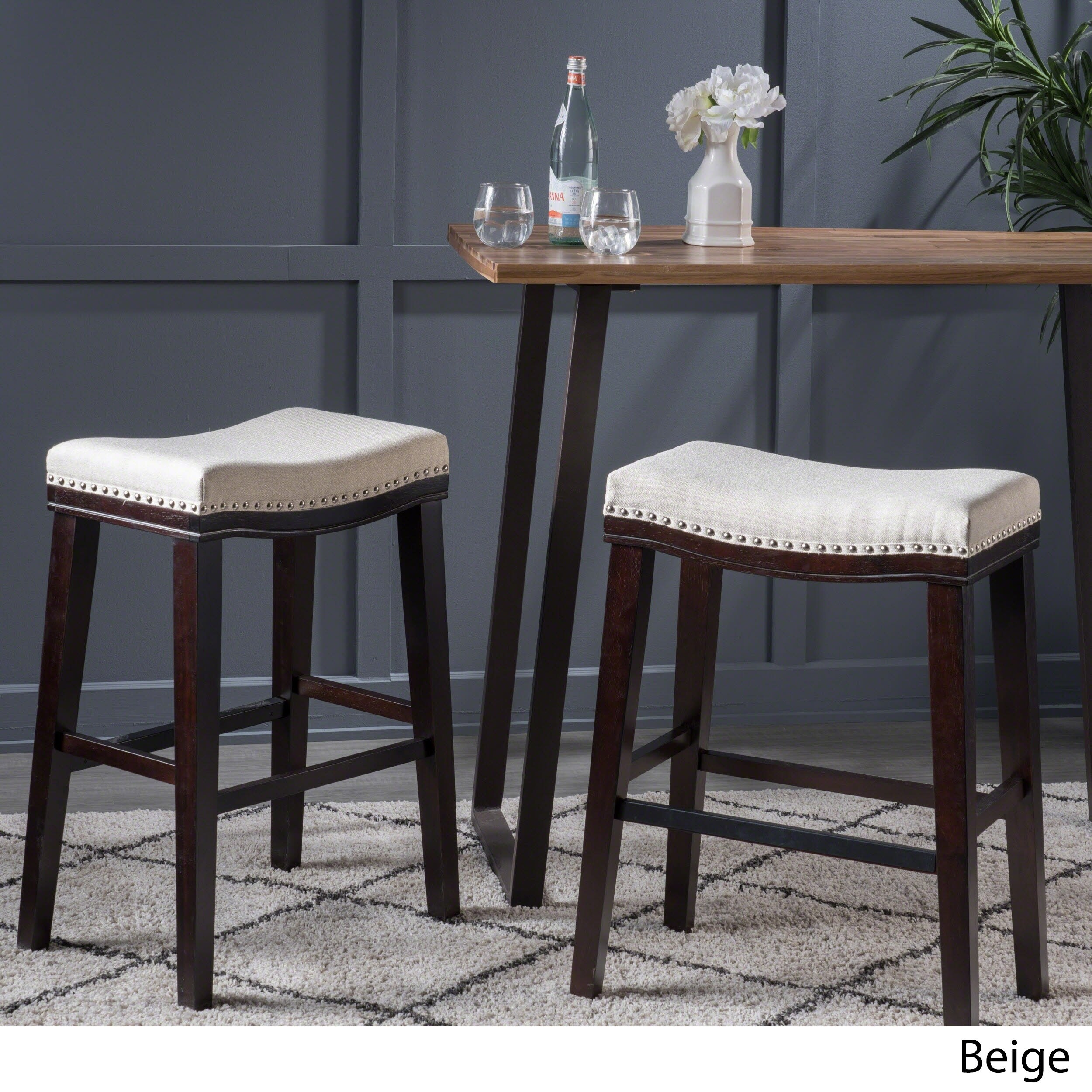 Kimi Contemporary Upholstered Saddle Barstool With Nailhead Trim