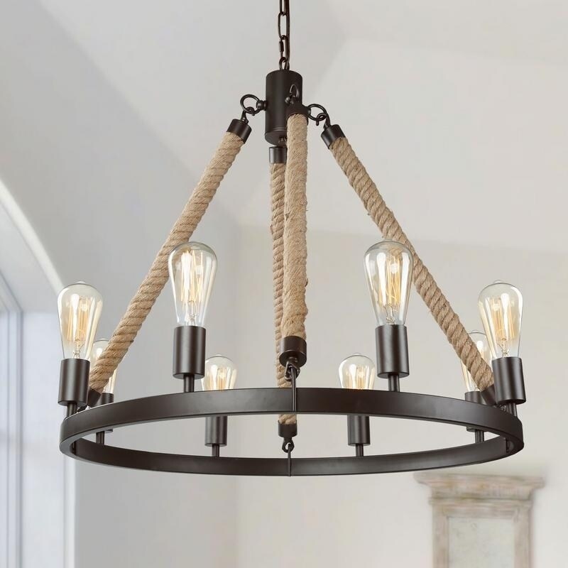 Porrat 8-Light Bronze Wagon Wheel Chandelier - Chandeliers For Bedrooms by Overstock.com