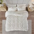 Madison Park Aeriela White Tufted Cotton Chenille Damask King - Cal King Size Duvet Cover Set (As Is Item)