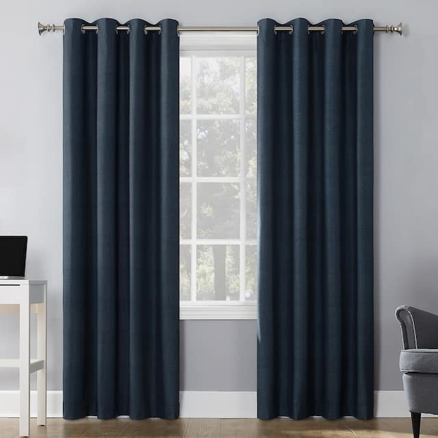 Sun Zero Duran Thermal Insulated Total Blackout Grommet Curtain Panel, Single Panel - Navy - 50x108