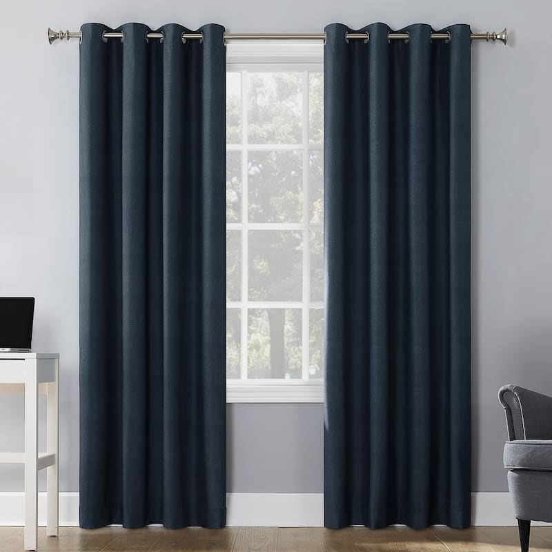Sun Zero Duran Thermal Insulated Total Blackout Grommet Curtain Panel, Single Panel - Navy - 50x84