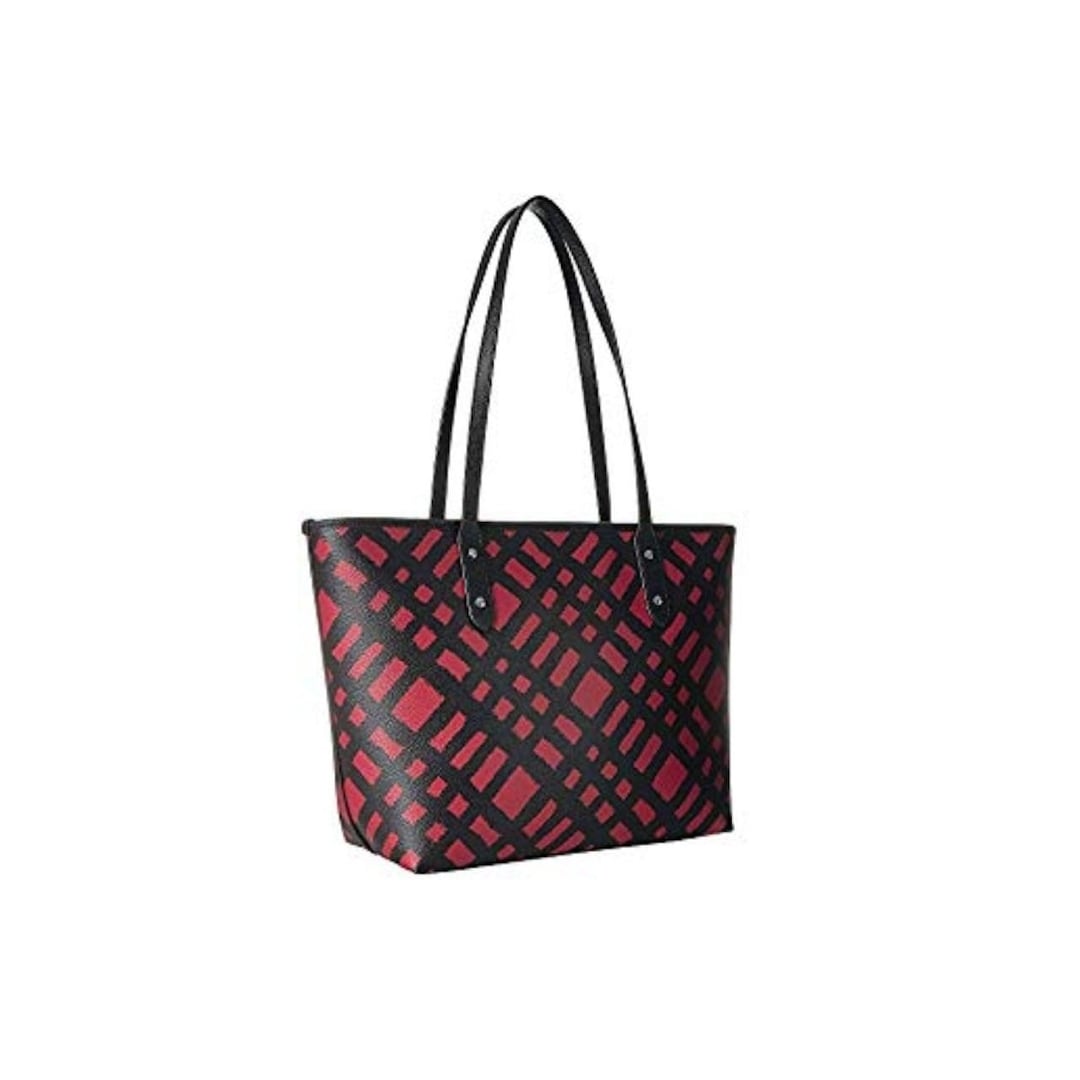 pink plaid city tote