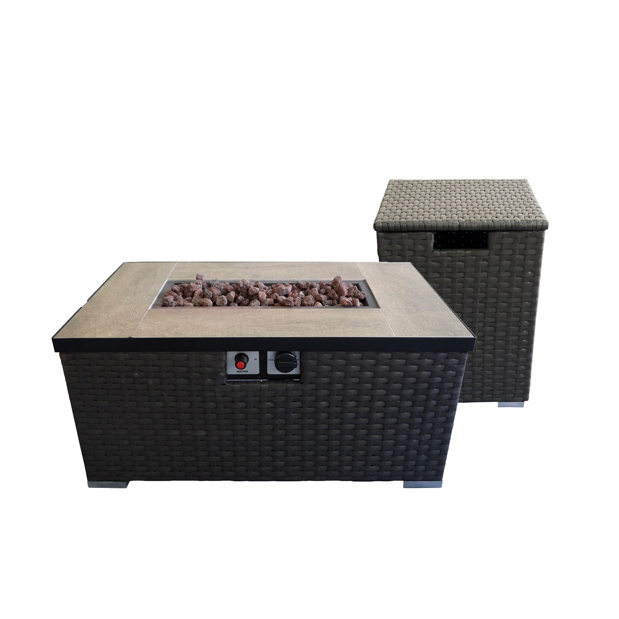 Shop Auburn Dark Brown Woven Gas Fire Pit Table And Propane Tank