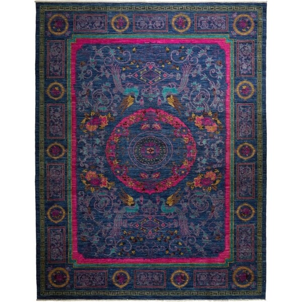 Contemporary Patterned & Floral One-of-a-Kind Hand-Knotted Area Rug - 9 x 12