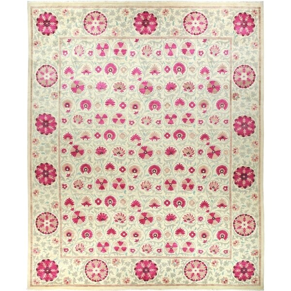 Suzani, Hand Knotted Area Rug - 12' 4" x 15' 3" - 12' x 15'