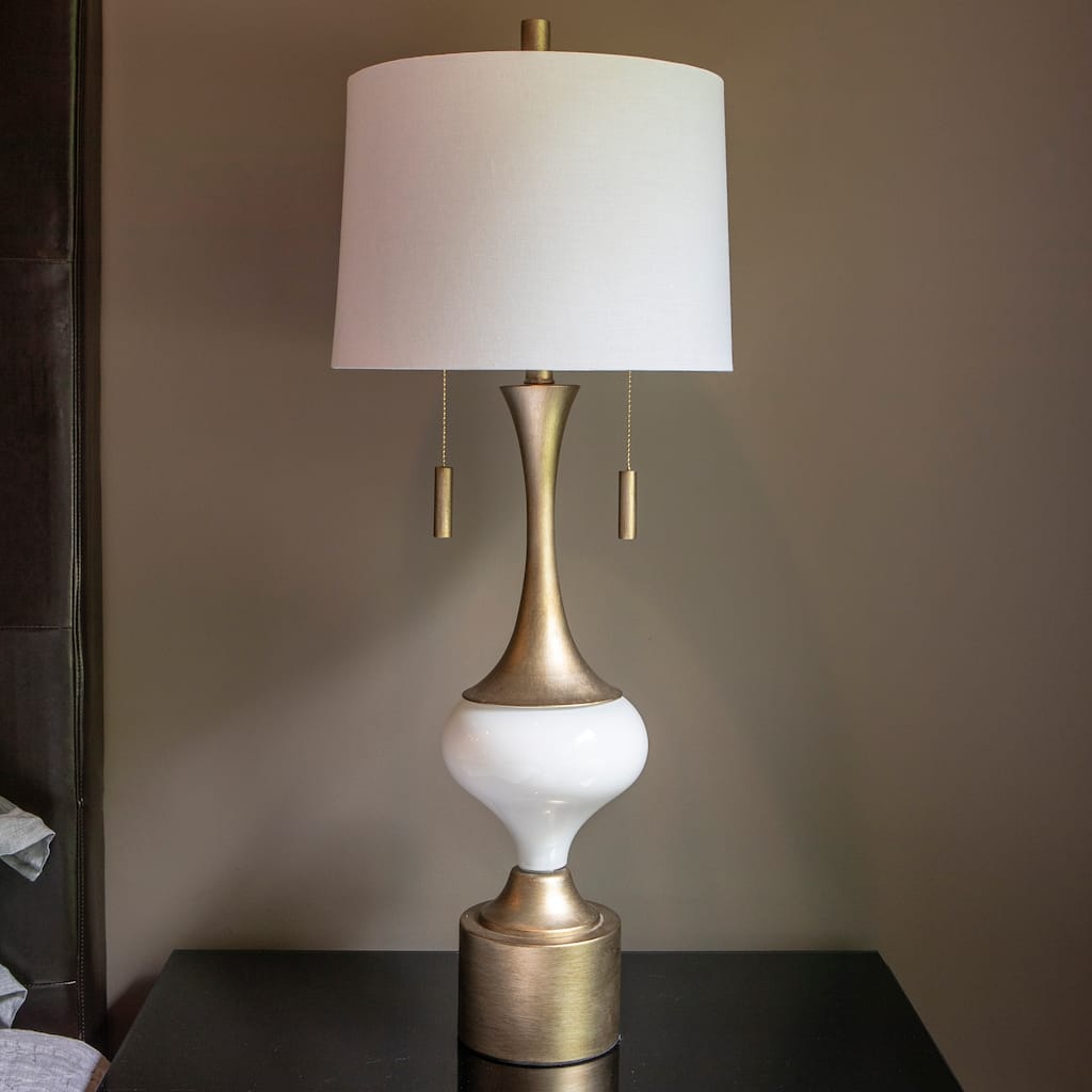 Vintage Antique Gold White Glass Table Lamp