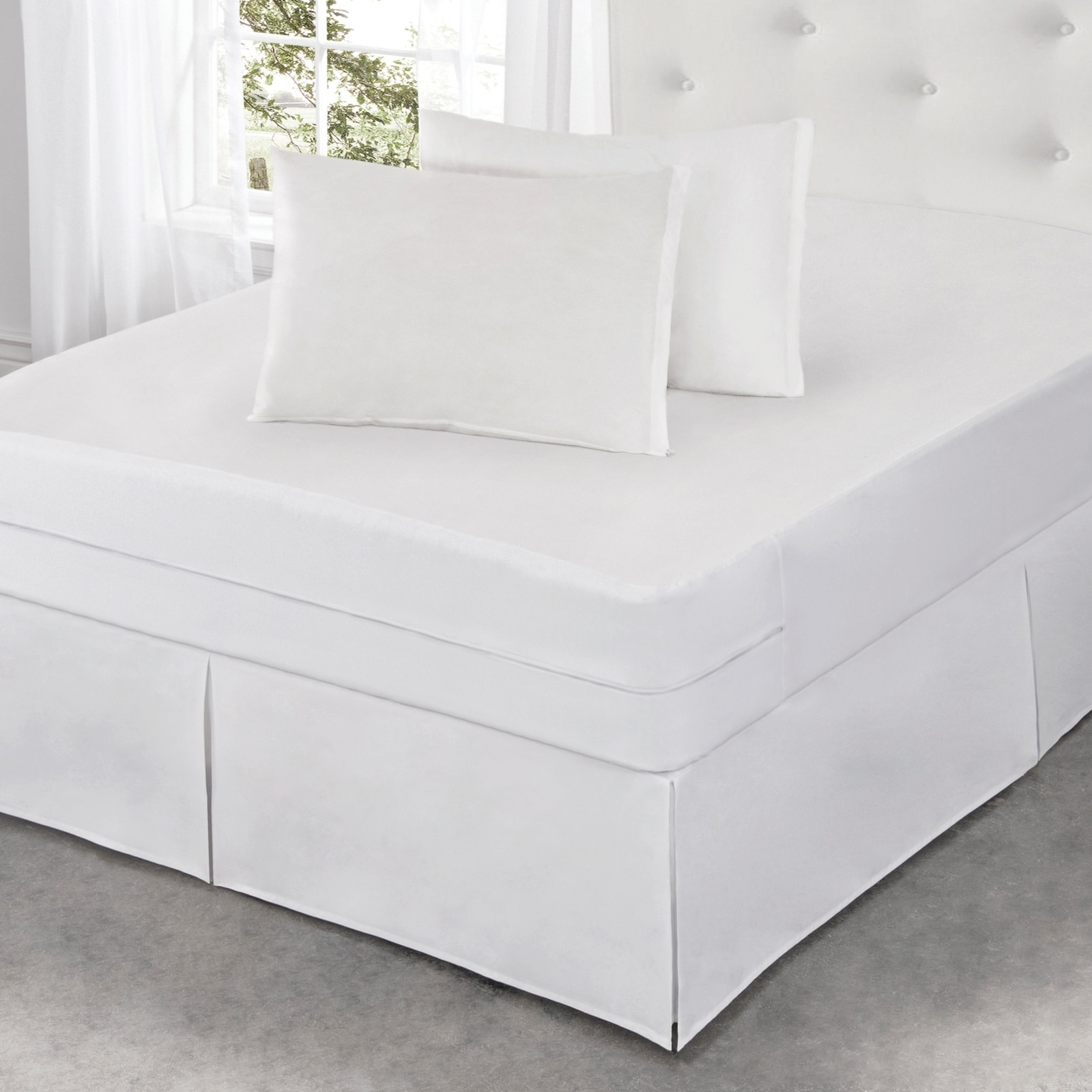 Linenspa Essentials Twin Jersey Polyester Waterproof, Allergen, and Dust Mite Protection 5-Sided Mattress Protector, White