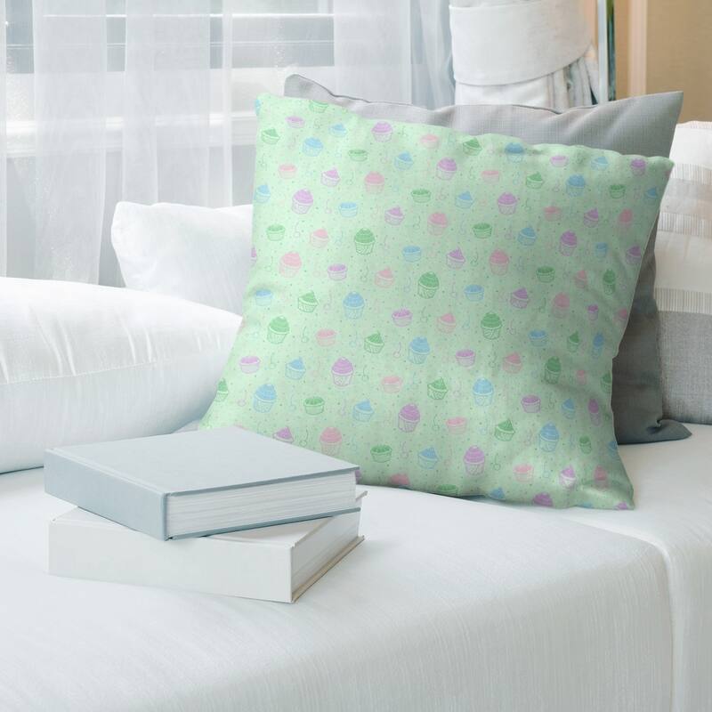Classic Cupcake Pattern Throw Pillow - 18 x 18 - Green - Faux Suede