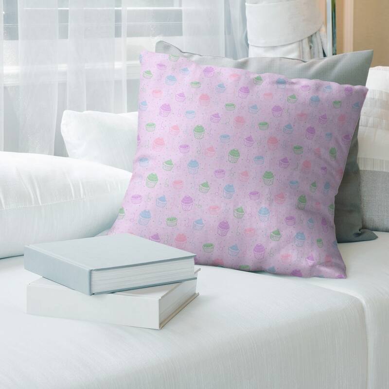 Classic Cupcake Pattern Throw Pillow - 14 x 14 - Purple - Linen