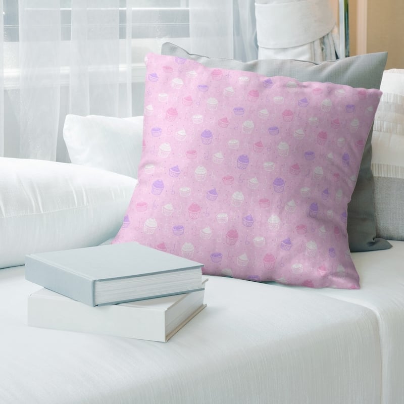 Striped Cupcake Pattern Throw Pillow - 26 x 26 - Pink & Purple - Linen