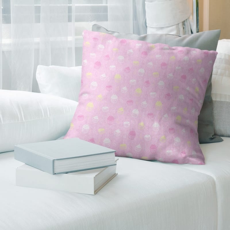 Striped Cupcake Pattern Throw Pillow - 18 x 18 - Pink & Yellow - Polyester