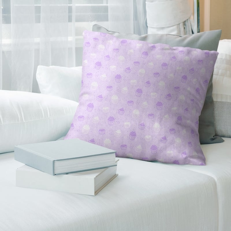 Striped Cupcake Pattern Throw Pillow - 16 x 16 - Purple & White - Linen