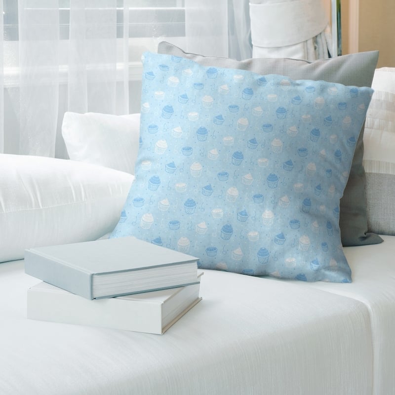 Striped Cupcake Pattern Throw Pillow - 26 x 26 - Blue & White - Synthetic Fiber