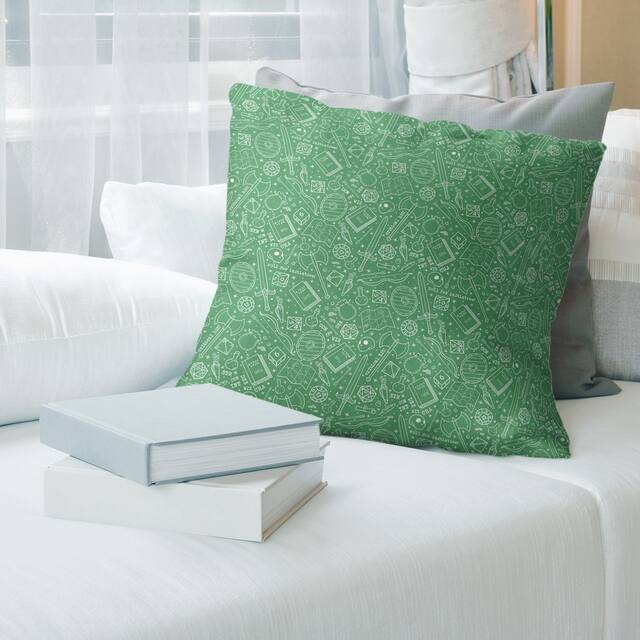 White Accent Classic RPG Pattern Throw Pillow - 14 x 14 - Green & White - Polyester