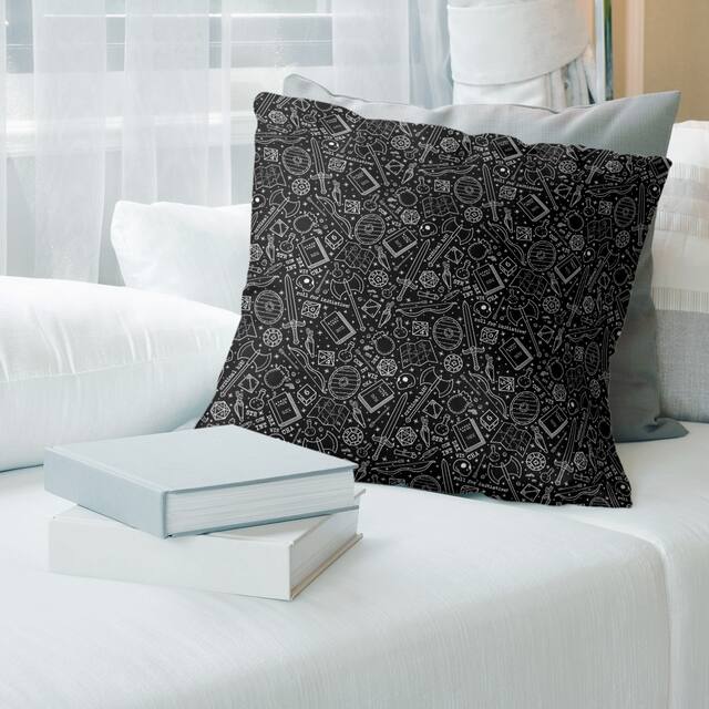 White Accent Classic RPG Pattern Throw Pillow - 14 x 14 - Black & White - Linen