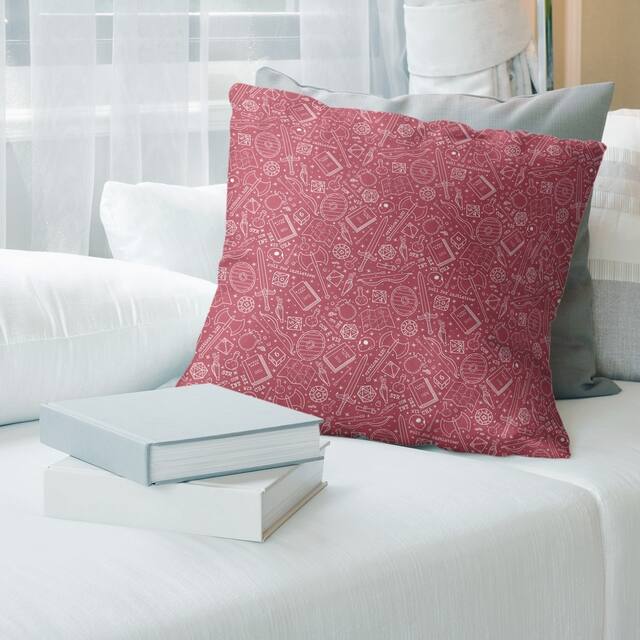 White Accent Classic RPG Pattern Throw Pillow - 16 x 16 - Red & White - Synthetic Fiber