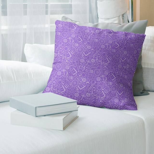 White Accent Classic RPG Pattern Throw Pillow - 14 x 14 - Purple & White - Synthetic Fiber
