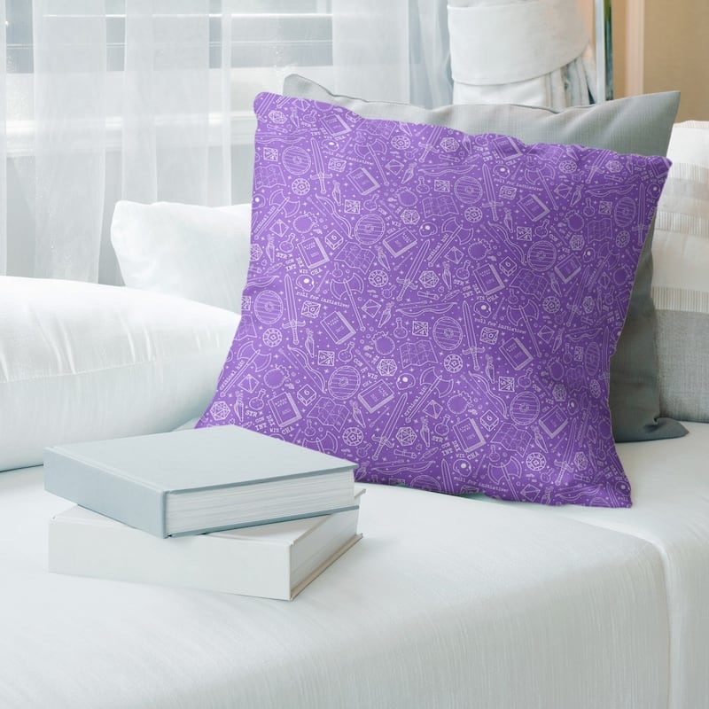 White Accent Classic RPG Pattern Throw Pillow - 14 x 14 - Purple & White - Linen