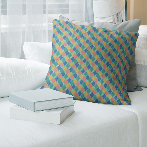 Multicolor Retro Diamonds Throw Pillow