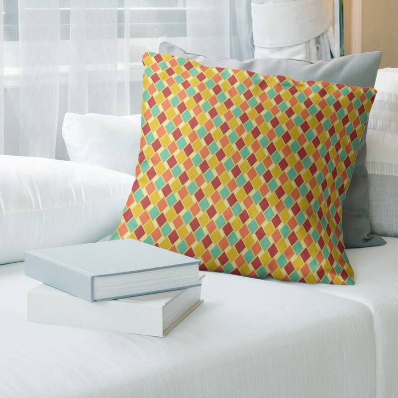 Retro Diamonds Throw Pillow - 16 x 16 - Yellow & Orange - Cotton