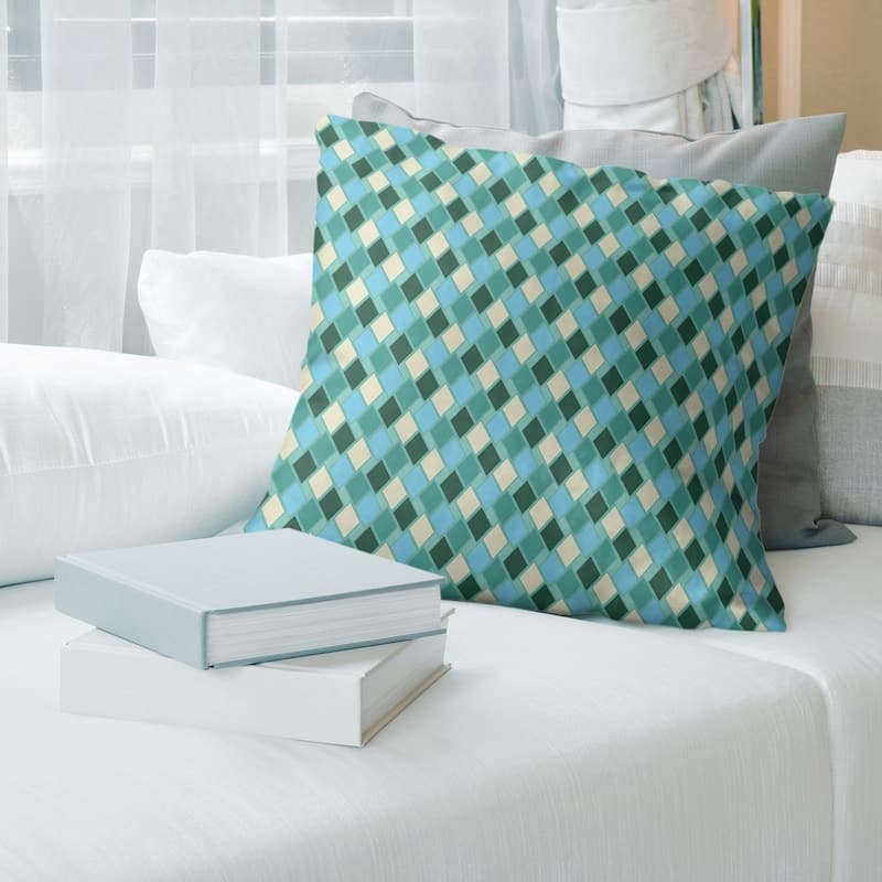 Retro Diamonds Throw Pillow - 16 x 16 - Green & Teal - Synthetic Fiber