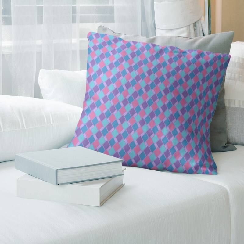 Retro Diamonds Throw Pillow - 18 x 18 - Purple & Blue - Faux Suede