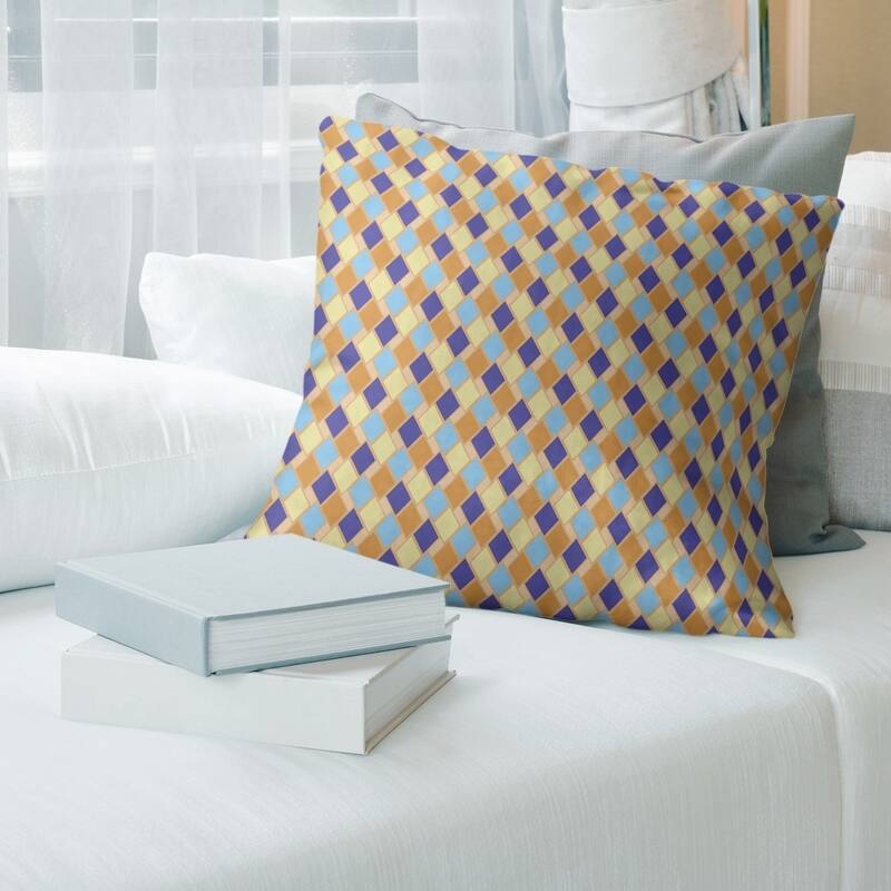 Retro Diamonds Throw Pillow - 26 x 26 - Orange & Blue - Synthetic Fiber