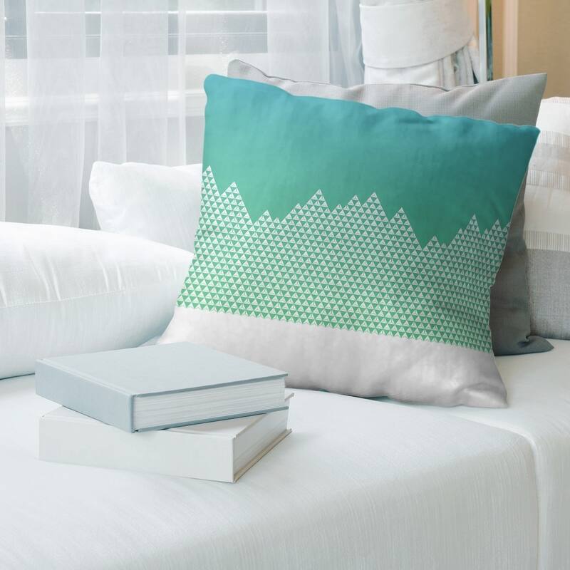 Night Mountain Pattern Throw Pillow - 14 x 14 - Blue & Green - Synthetic Fiber