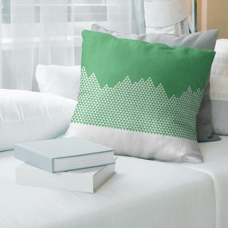 Night Mountain Pattern Throw Pillow - 14 x 14 - Green - Linen