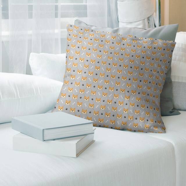 Main Color Shiba Inu Pattern Throw Pillow - 26 x 26 - Gray - Synthetic Fiber