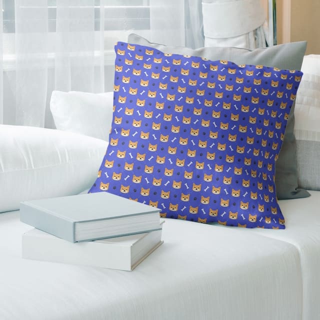 Main Color Shiba Inu Pattern Throw Pillow - 26 x 26 - Blue - Linen