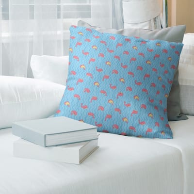 Multicolor Whales Pattern with Blue Throw Pillow
