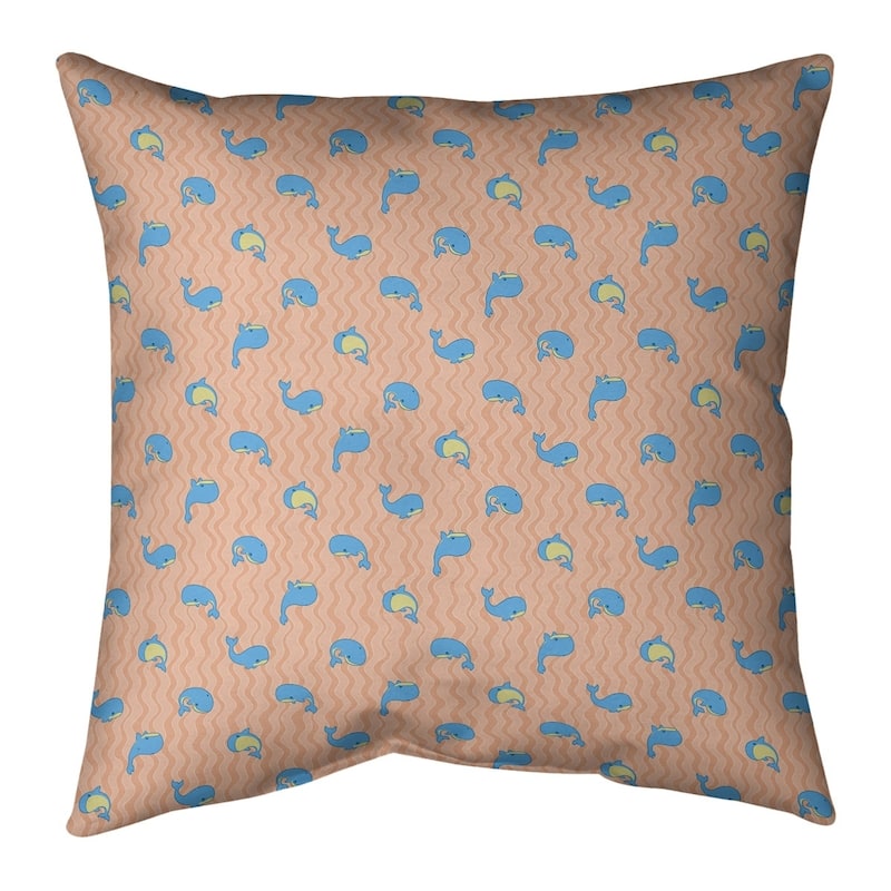 Multicolor Whales Pattern with Blue Throw Pillow