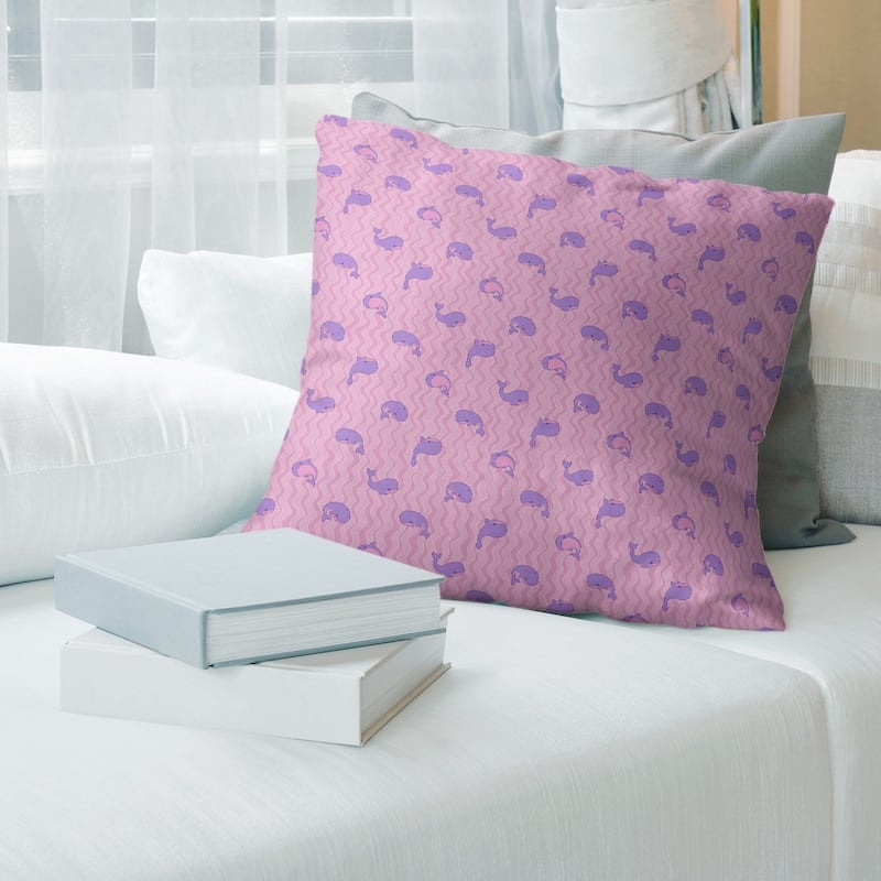 Multicolor Whales Pattern Throw Pillow - 14 x 14 - Pink & Purple - Cotton
