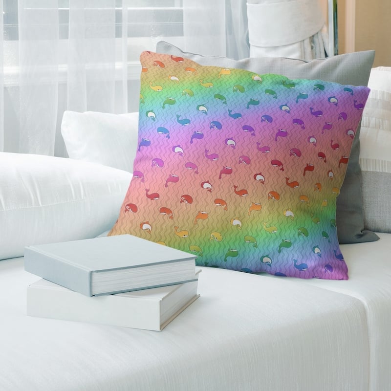 Multicolor Whales Pattern Throw Pillow - 20 x 20 - Rainbow - Linen