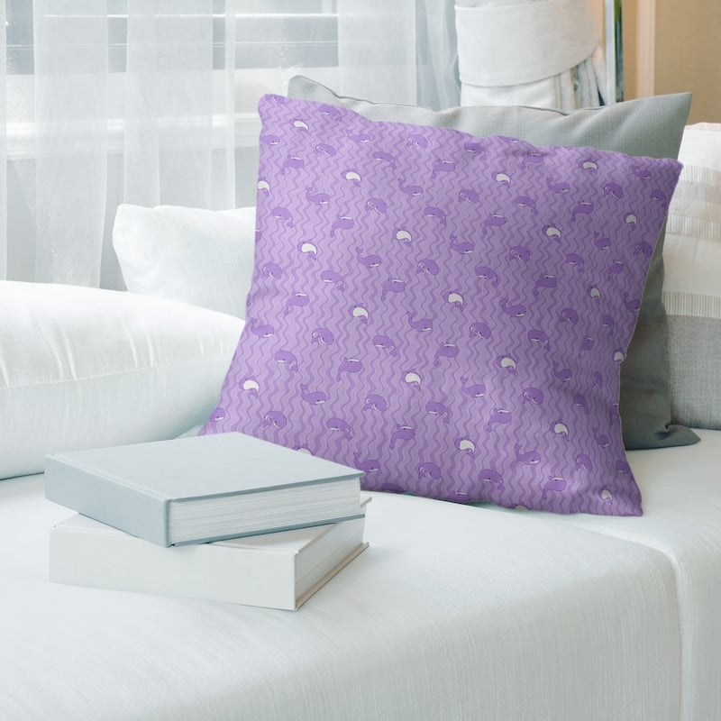 Whales Pattern Throw Pillow - 14 x 14 - Purple - Cotton
