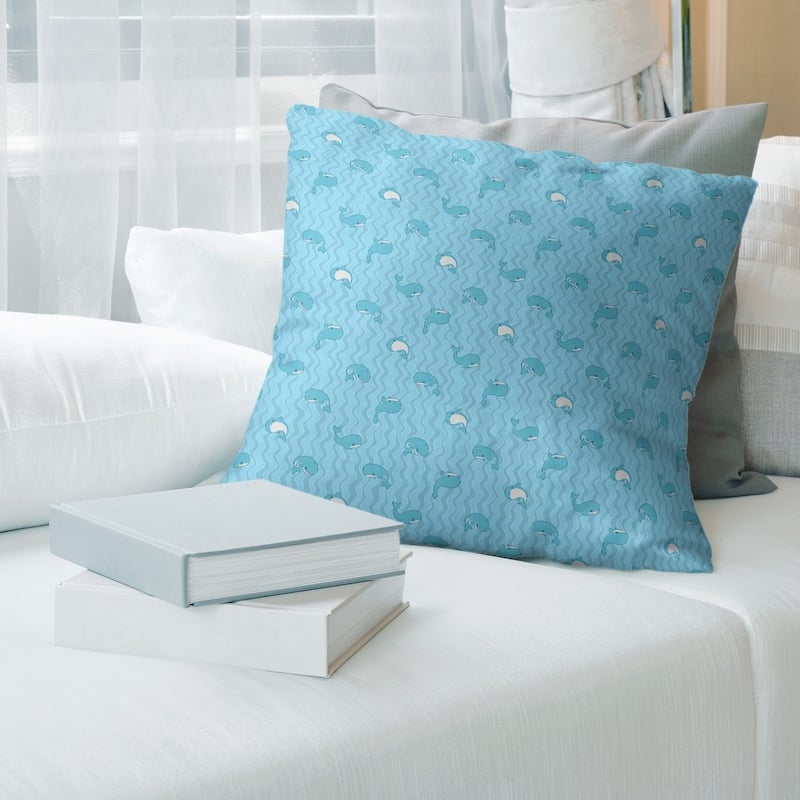 Whales Pattern Throw Pillow - 18 x 18 - Teal - Polyester