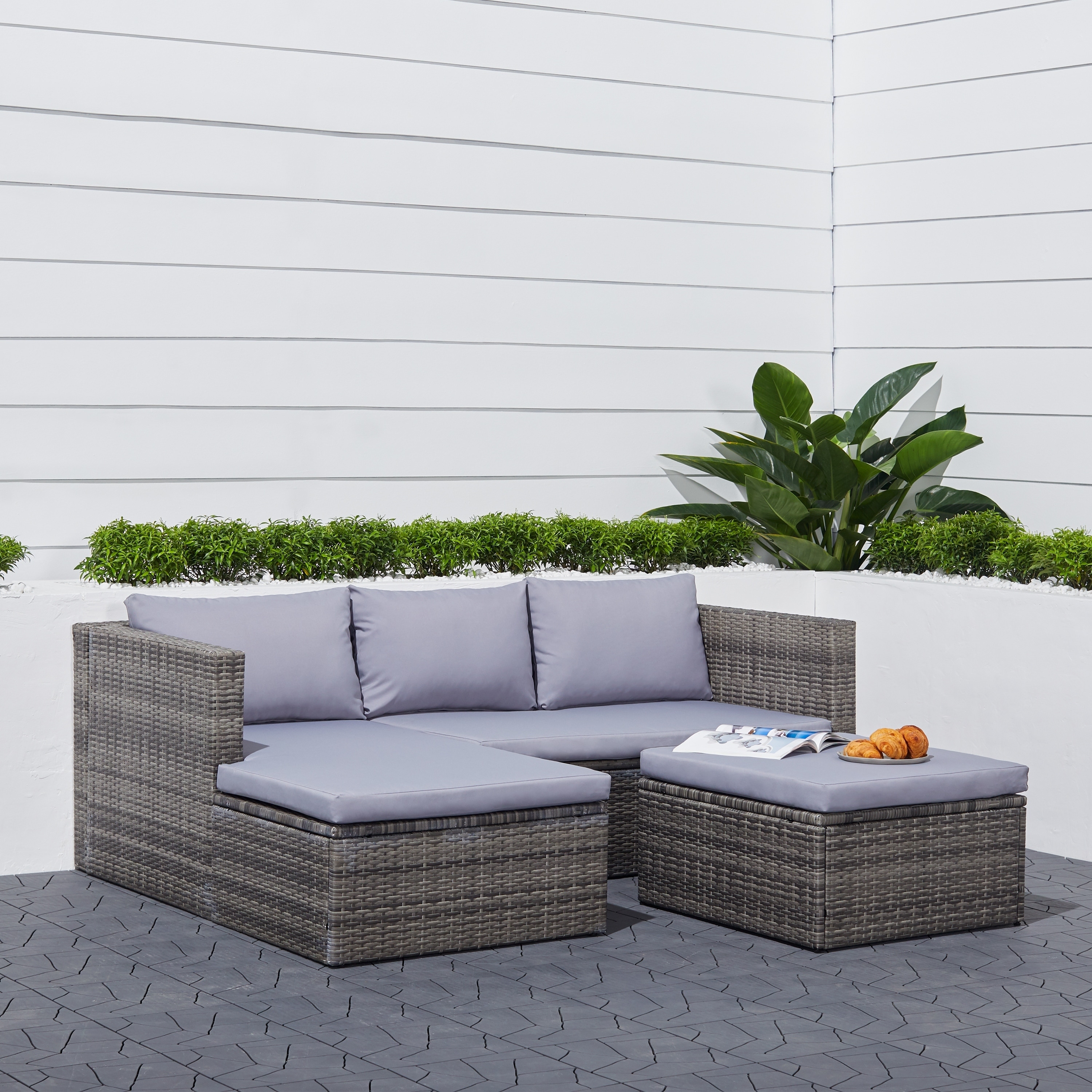 Bloomington 3 Piece Vintage Outdoor Wicker Corner Sofa Outdoor Wicker Corner Sofa