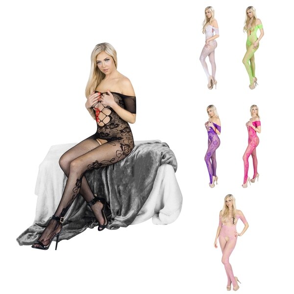 Romantic Seductive Body Stocking Lingerie Set with Fishnet Mesh. Opens flyout.