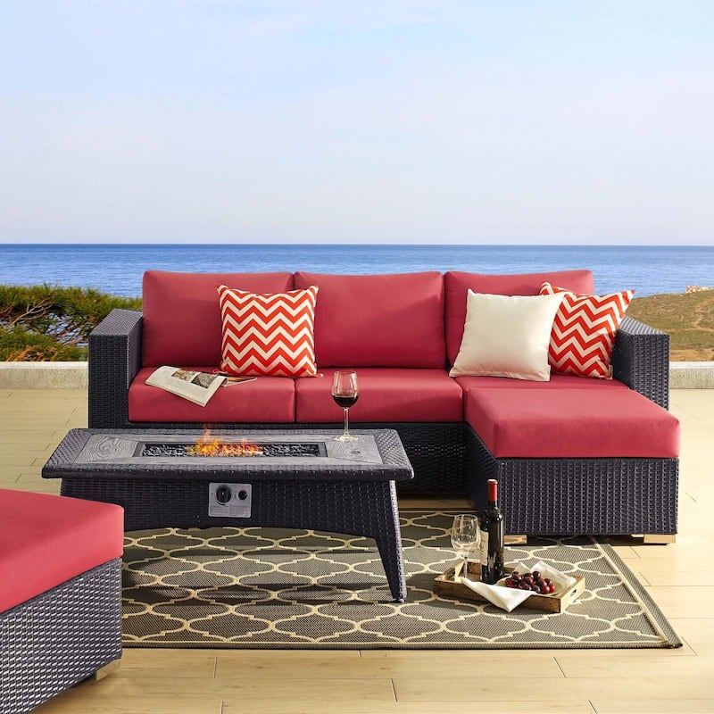 Convene 3 Piece Set Outdoor Patio with Fire Pit - Espresso Red