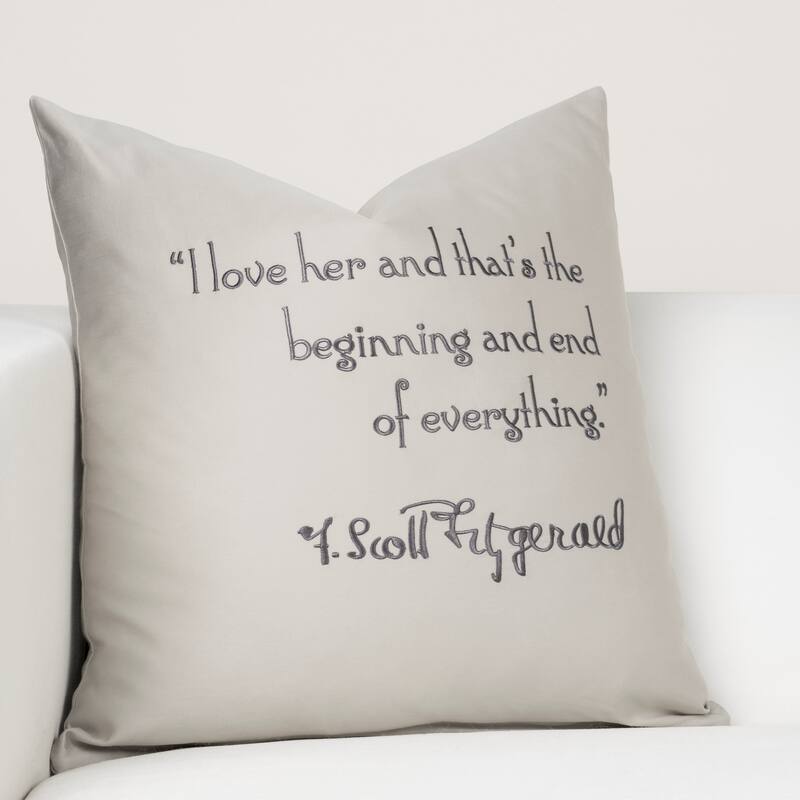 Hotel de Fitzgerald 18" Embroidered Pillow - Grey - I Love her and that's the beginning...