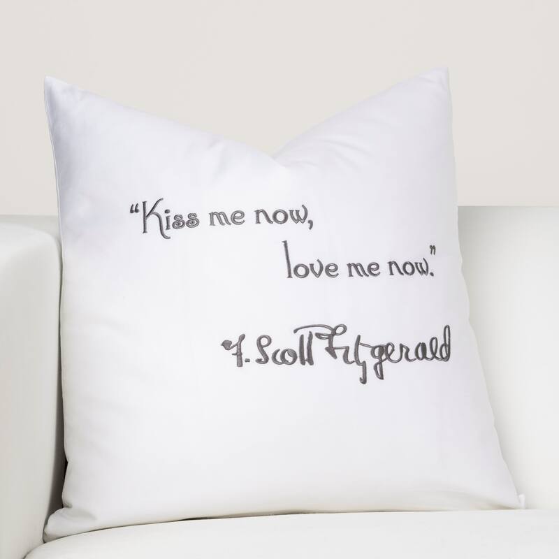 Hotel de Fitzgerald 18" Embroidered Pillow - White - Kiss me now love me now