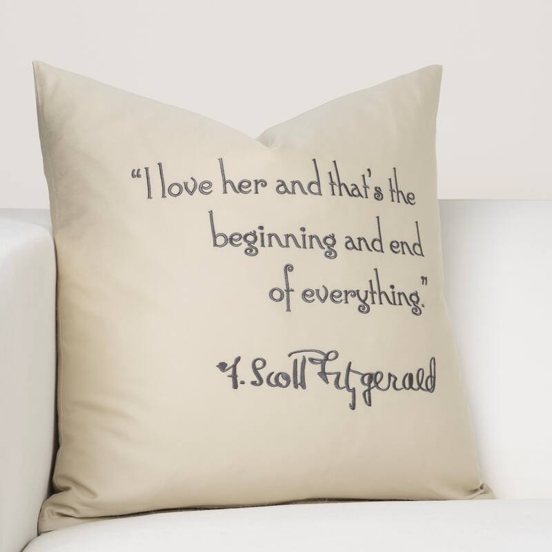 Hotel de Fitzgerald 18" Embroidered Pillow - Cream - I love her and that's the beginning...